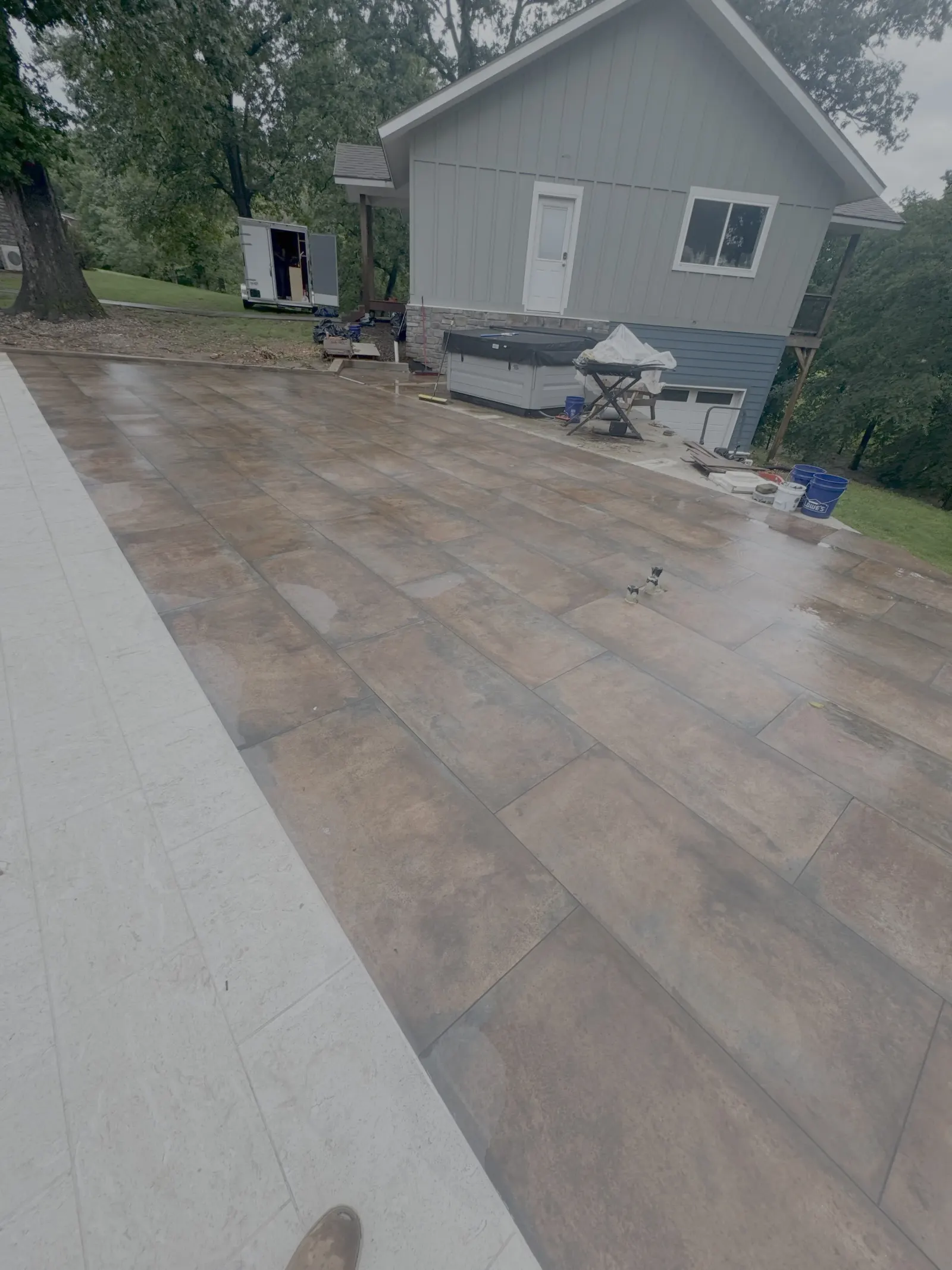 Porcelain tile pavers on a pool patio